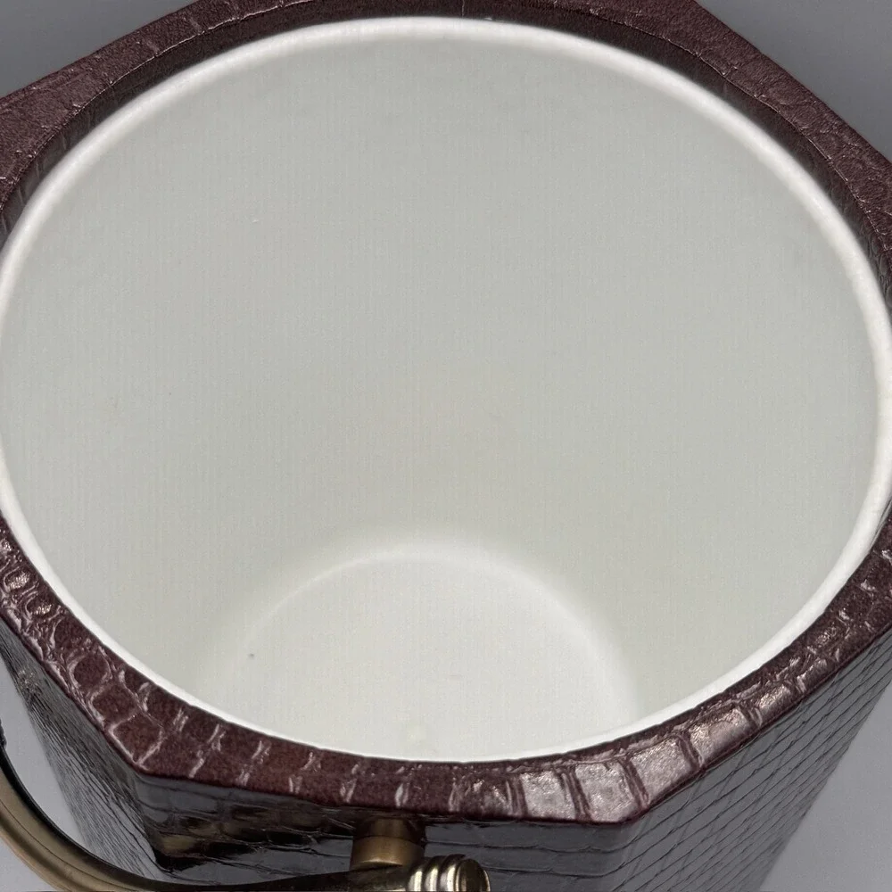 Vintage Shelton-Ware Brown Faux‎ Croc Ice Bucket Mid Century MCM Barware USA